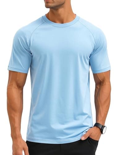 Image of MAGCOMSEN Men's T-Shirt Short Sleeve UPF 50+ Quick Dry Swim Rashguard Performance Athletic Watersports Shirts SkyBlue, S