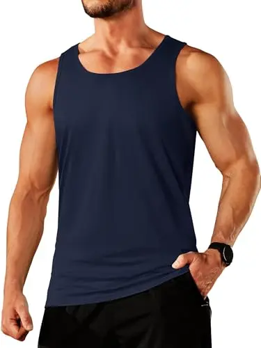 Image of TACVASEN Mens Vest Tops Quick Dry Gym Sleeveless Vest Plain Breathable Cotton Undershirt Lightweight Gym Tank Top Men Navy L