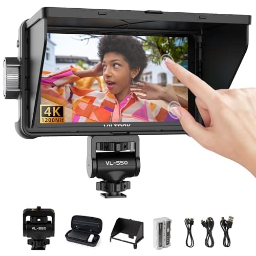 Image of VILTROX DC-550 1200 Nits DSLR Camera Field Monitor, 4K 1920x1080 Touchscreen Portable On-Camera External Video Monitor Kit with Sunshade Hood/Battery 3D LUT DC HDMI Input Output Video Focus Peaking