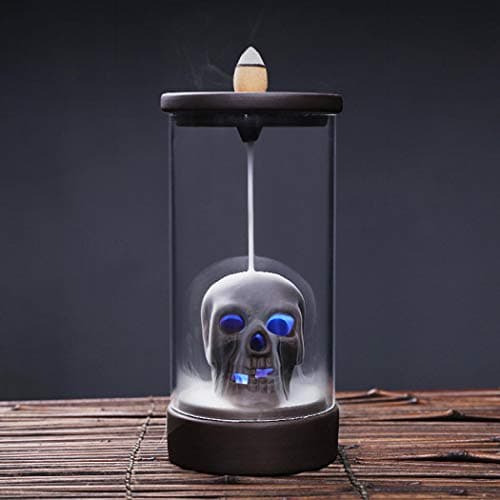 Image of Gelory Skull Backflow Incense Burner - Ceramic Incense Holder, Cones & Sticks, LED Home Decor with 10 Free Cones