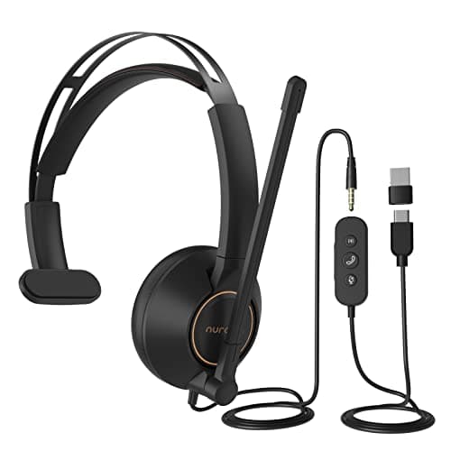 Image of Nuroum HP11-SU USB Headset with Microphone for Laptop, 270° Rotatable Boom Mic, In-line Control, USB-A/Type-C/3.5mm to PC/Mac/Mobile for Zoom/Teams Calling/Conferencing, Single-Ear Headphone(Mono)