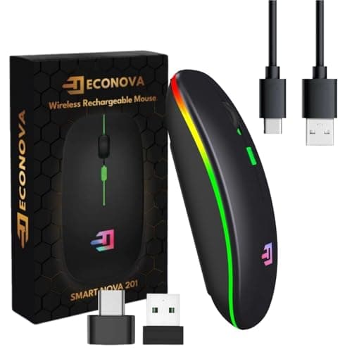 Image of ECONOVA Wireless Rechargeable RGB Mouse – Ergonomic Design with Compatible Bluetooth & 2.4G Devices, 500mAh Battery, Silent Click, 7 Million Click Lifespan, Dual Mode 1600DPI – Black