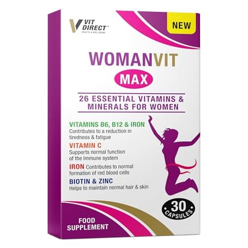 Image of Vit Direct - Woman VIT Max Capsules - 30 Capsules - with Vitamin C, Iron, Biotin, Zinc, Vitamin B6 & B12 - Contains 26 Vitamins & Minerals - Womens Multivitamins - Complete Nutritional Support