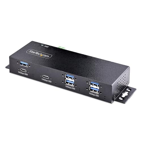 Image of StarTech.com 7-Port Industrial USB 10Gbps Hub with Power Adapter, Metal, Mountable, 5x USB-A/2x USB-C Downstream Ports, TAA