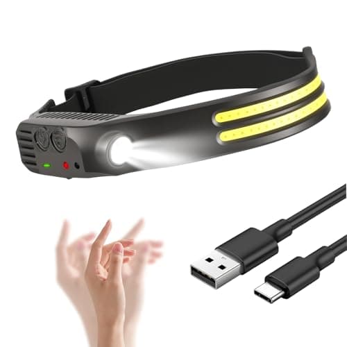 Image of Head Torch Rechargeable, 230° Wide Beam LED Headlamp with Motion Sensor, COB+XPE,8 Light Modes, IPX4 Waterproof Headband Light for Running Camping Cycling Fishing Work led head torch rechargeable