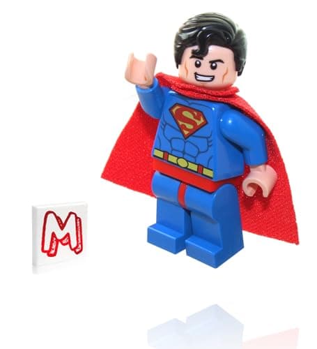 Image of LEGO Super Heroes DC Minifigure - Original Superman (Red Eyes, Curl in Hair, Red Cape) with Minifigureland Tile