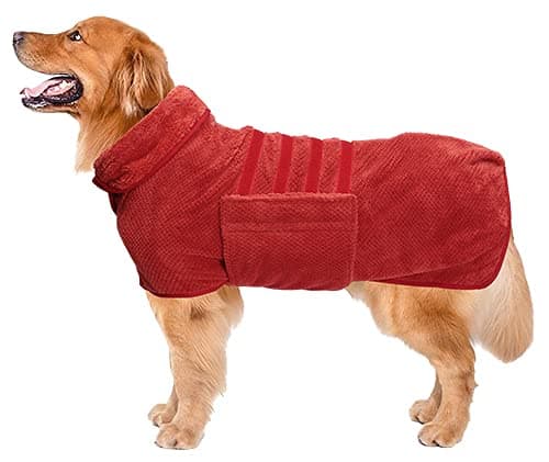 Image of Geyecete dog drying coat Bathrobe Towel Dog Drying Coat-Dry Fast Dog Bag-Pineapple grid Fast Drying Super Absorbent Pet Dog Cat Bath Robe Towel-Red-3XL