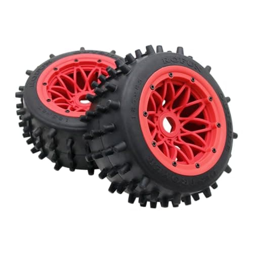 Image of smTSRC 2Pcs 185 x 85mm Rear Wheels Tyres and Wheel Hub for 1/5 HPI ROFUN ROVAN KM Baja 5B SS Buggy Truck RC Car Parts (Red)