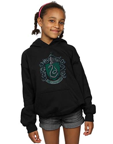 Image of Harry Potter Girls Slytherin Distressed Crest Hoodie 9-11 Years Black