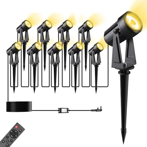 Image of Garden Lights Mains Powered 35M/116FT 10 Pack LED Landscape Spotlights with Remote Control 27V Low Voltage 3000K Garden Uplights IP65 Waterproof Outdoor Pathway Lighting for Lawn Yards Patio
