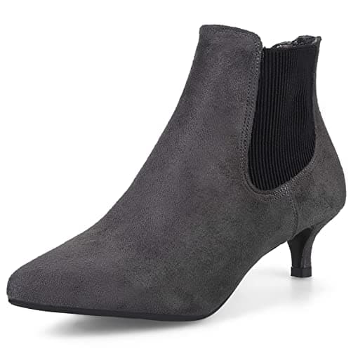 Image of Gicoiz Women Pointed Toe Comfy Kitten Heel Ankle Boots Winter Work Low Heels Chelsea Biker Boots Bridal Dress Shoes Warm Grey Size 6.5-41