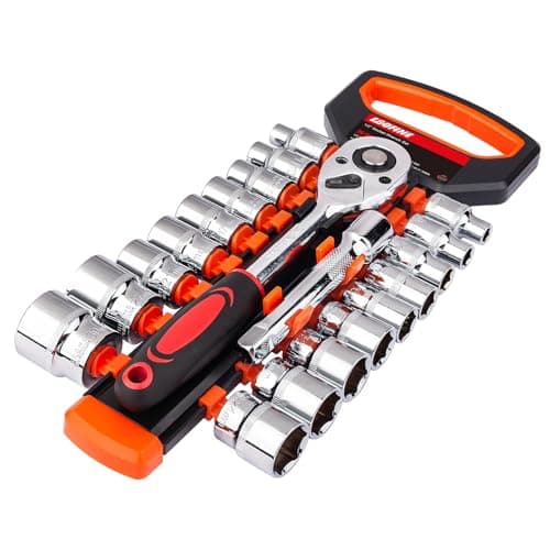 Image of EGOFINE 20pcs 1/2 Inch Ratchet Socket Wrench Set, Drive Socket Set with 18 Sockets, 8-22mm,24mm,27mm,30mm sockets