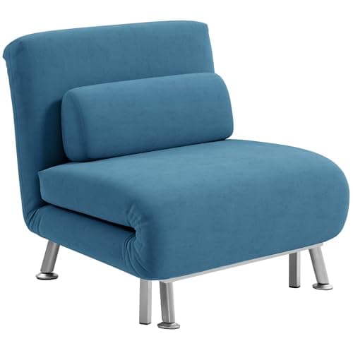 Image of HOMCOM Single Sofa Chair Bed, Linen Fabric 3-in-1 Convertible Sleeper Chair with 5-Position Adjustable Backrest, 75cm Wide Seat, Pillow for Living Room, Bedroom, Blue