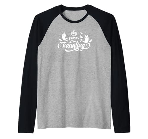 Image of Happy Haunting - Funny Halloween Raglan Baseball Tee