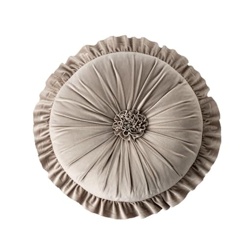 Image of HUIZHENSHENG 13.8" Soft Pleated Flower Circle Cushion,Boho Velvet Ruffle Round Throw Pillowfor Sofa Bed Chair Car Floor Home Decor(Color:grey)