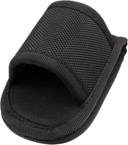 Image of Black Open Top D Cell Compact Light Holder PU Leather Duty Belt Nylon Weave Flashlight Pouch Duty Belt Accessories D Cell Light Holders Flashlight Holder Belt Clip Flashlight Pouch Holder