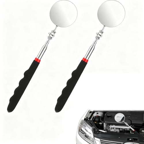 Image of Ousuwo 2-Pack Magnetic Pickup Tool with Telescopic Handle, Flexible Car Inspection Mirrors with Telescopic Handle, Extendable Retrieval Mirror for Mechanics, Round Magnetic Mirror with Clip
