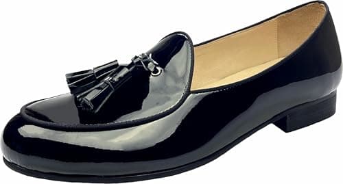 Image of Justar Men's Leather Tassel Loafers Slip-on Tuxedo Dress Shoes Penny Loafer (Tassel-Black,11)