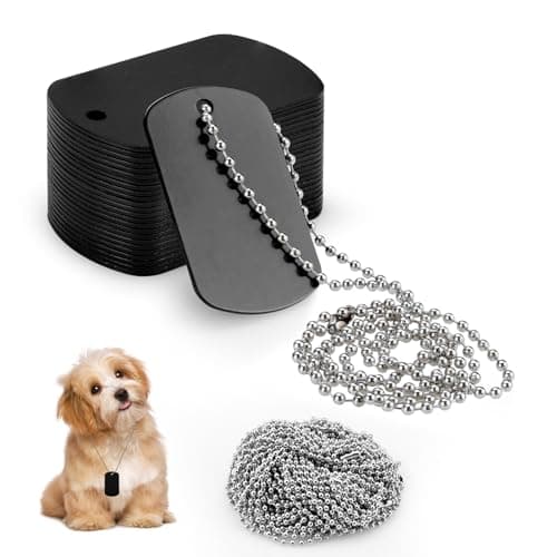 Image of Modixun Military Dog Tags Set, 25 Aluminum Blank Dog Tag Necklace + 25 Metal Bead Chain, Smooth Edge Rectangle Laser Engraving Labels for Army, DIY Craft, Black