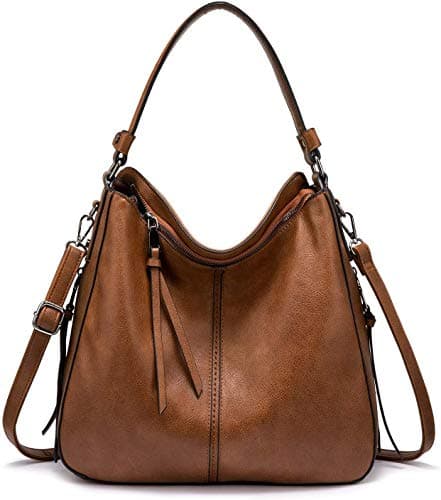 Image of Realer Women Handbags Fashion Hobo Bags Faux Leather Long Strap Shoulder Bag Ladies Large Tote Bag Cross body Bag for Work Business School College Travel Brown