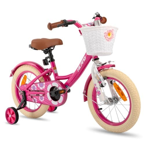 Image of Hiland 16 Inch Girls Kids Bike, Pink Kids Bike for Girls with Hand Brake Coaster Brake, Kids Bicycle with Stabilisers Basket