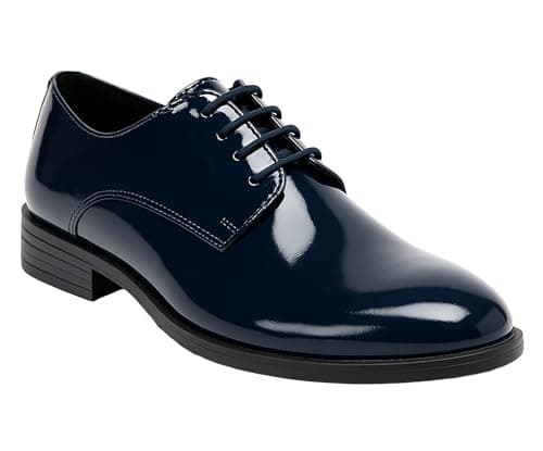 Image of Boys Derby Patent Formal Dress Navy Blue Shoes Lace Up Wedding Prom Footwear, Size UK Child 8