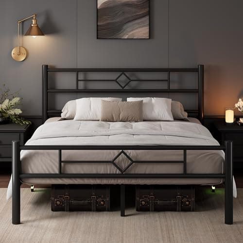 Image of Feonase Double Bed Frame with Headboard and Footboard, Metal Platform Bed Frame Double with Underbed Storage, Solid Metal Slats Support, No Box Spring Needed, Noise Free, Easy Assembly, Black
