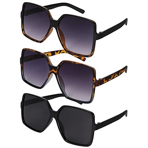 Image of FANTESI 3 Pcs Women Oversized Sunglasses, UV 400 Ladies Glasses Rectangle Sungalsses Retro Square Sunglasses Eyewear for Women