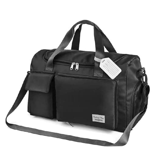 Image of Lightweight Travel Gym Duffel - Foldable Overnight Holdall Bag for Women with Wet/Dry Separation - Cabin Bag for Sports & Travel - Black