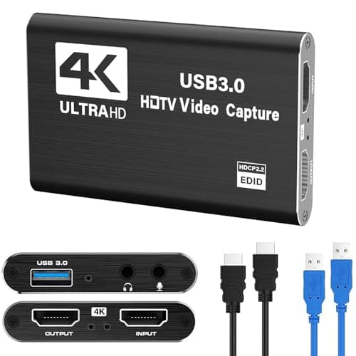 Image of Video Capture Card,USB 3.0 Audio Video Capture Card 4K HDMI Loop-Out, Full HD1080P 60FPS/2K 30FPS Video Game Capture for Streaming Works for Xbox/PS5/Switch/Camera/PC/OBS/Nintendo Switch(Black)