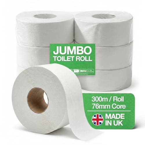 Image of Jumbo Toilet Rolls 6 Pack, 76mm Core, Mini Jumbo Toilet Roll 2 Ply, 300m Per Roll, 100% Recycled, Commercial Toilet Roll, Large Toilet Rolls for Dispensers