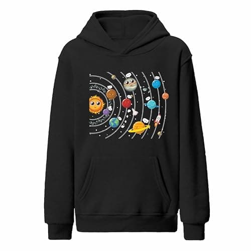 Image of Varsany Personalised Solar System Hoodie – Planets for Kids Solar System hoodie, Space Gifts for Boys, Planet Gifts & Clothes for Boys Girls - Black 9-11 Years