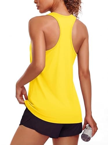 Image of MAGCOMSEN Workout Tanks for Women Racerback UPF 80+ Gym Vest Top Yoga Sports Tank Top Summer Running Tops, Bright Yellow, S