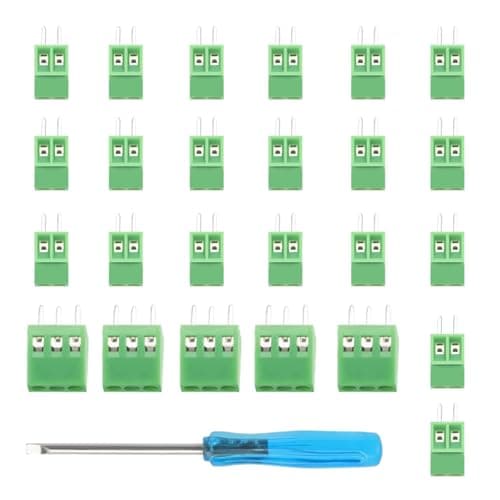 Image of NIYATA 25 PCS PCB Screw Terminal Block Connectors,2.54mm Pitch Green 2-Pin/3-Pin PCB Mount Screw Terminals with Mini Screwdriver,for Arduino DIY Electronics Projects(20x2-Pin,5x3-Pin,Green)