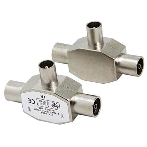 Image of Ancable 2 Way TV Aerial Splitter Male to Female, Metal Housing, 1 Plug to 2 Jack Adapter Connector Joiner