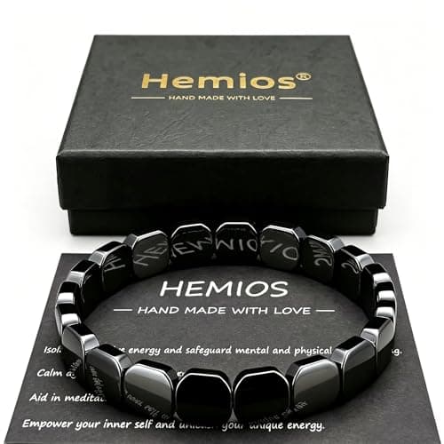 Image of Hemios® Hematite Bracelet Men for Daily Focus, Business and Gym Wear, Black Stone Stretch Bracelet for Men, Meaningful Gift for Him