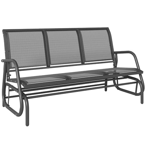 Image of Outsunny 3-Seat Glider Rocking Chair for 3 People Garden Bench Patio Furniture Metal Frame, Grey