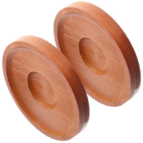 Image of TOYANDONA Bamboo Rotating Whiskey Glass Coasters 2 Pack Natural Round Spin Bases for Whiskey Tumblers Home Bar Cup Pads