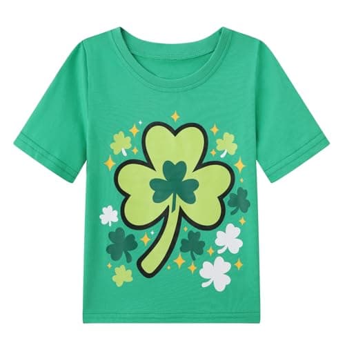 Image of Smazero Little Kids St. Patrick's Day T-Shirt Boys Girls Cotton Summer Short Sleeved T Shirt Lucky Shamrock Tee Top Age 6-7 Years Green