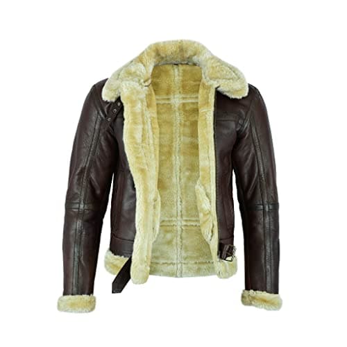 Image of Leatherick Men Brown Aviator Real Goat Skin Leather Shearling Style Vintage Bomber Flying Jacket (XL)