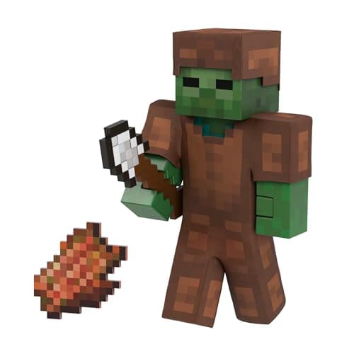 Image of Minecraft Diamond Level Zombie Action Figure with 4 Accessories, 5.5-in Collector Scale & Pixelated Design, HTM05