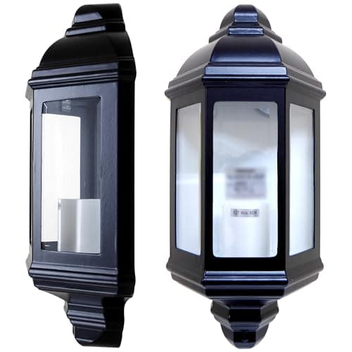 Image of A1 ELECTRICS A1ELECTRICS.COM Half Lantern Outdoor Wall Light Black, Traditional, Vintage Coach Light, Die-Cast with Glass