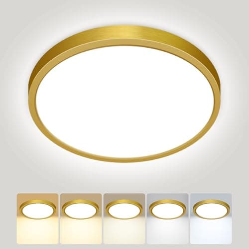 Image of Peasur Bathroom Light, 3000K/3500K/4000K/5000K/6500K 5 Color Temperature LED Ceiling Light, 15W 1500LM, IP54 Waterproof, Round, Small, Modern, Flush Ceiling Light for Bathroom, Kitchen, Bedroom, Gold