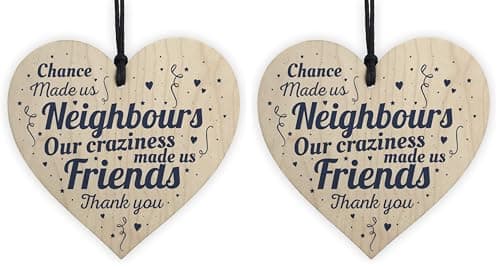 Image of Red Ocean Chance Made Us Neighbours Friendship Gift Handmade Wooden Hanging Heart Plaque Thank You Friend (Pack of 2)