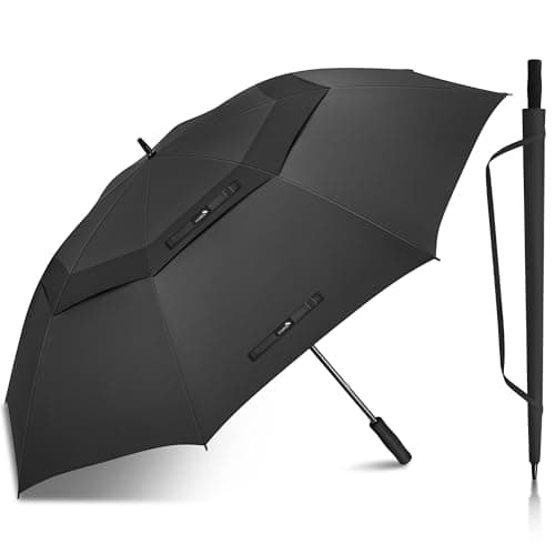 Image of ZOMAKE Golf Umbrella Windproof and Rainproof 80in, Large Umbrella Windproof Strong, Manual Open Extra Large Big Golfing Brolly Double Canopy Unbreakable Manual for Men Women (Black)