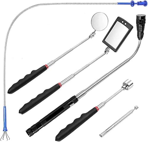 Image of DUOJIN 6 Pieces Magnetic Telescoping Pickup Grabber Tool Extendable Tool Kit Including Pick-up Rod LED Lights, Inspection Mirror and Flashlight, Telescopic Handle 360 Rotatable for Extra Observation