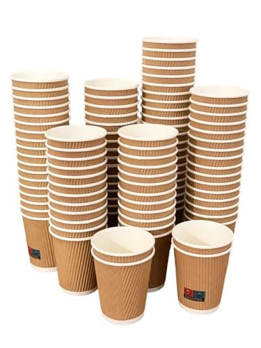 Image of Be4Ever 25 Pack Takeaway Coffee Cups | Disposable Insulated Triple Wall Ripple Kraft Paper Coffee Cups for Takeaway Coffee, Tea or hot Liquids | Pack of 25 Brown 8oz