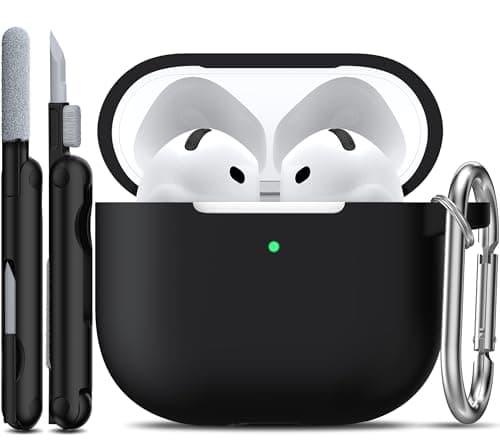 Image of R-fun Compatible with Airpods 4th Case with Cleaning Kit, Soft Silicone Case with Keychain, Full Protective Case for Men and Women, Compatible with Apple Latest Airpods 4th,Black