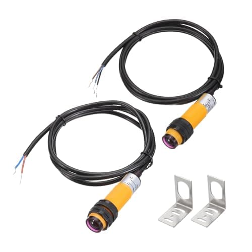 Image of sourcing map E3F-5DN2/5L Photoelectric Sensor, 2Pcs 200mA 10-30VDC V M18 Through Beam Photoelectric Switch Sensor 3 Lines Detection Distance 5M NPN NC with Mounting Bracket for Industrial