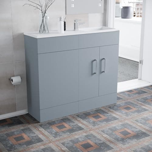 Image of Nes Home 1000mm Matte Grey Slimline Basin Vanity Unit And WC Unit